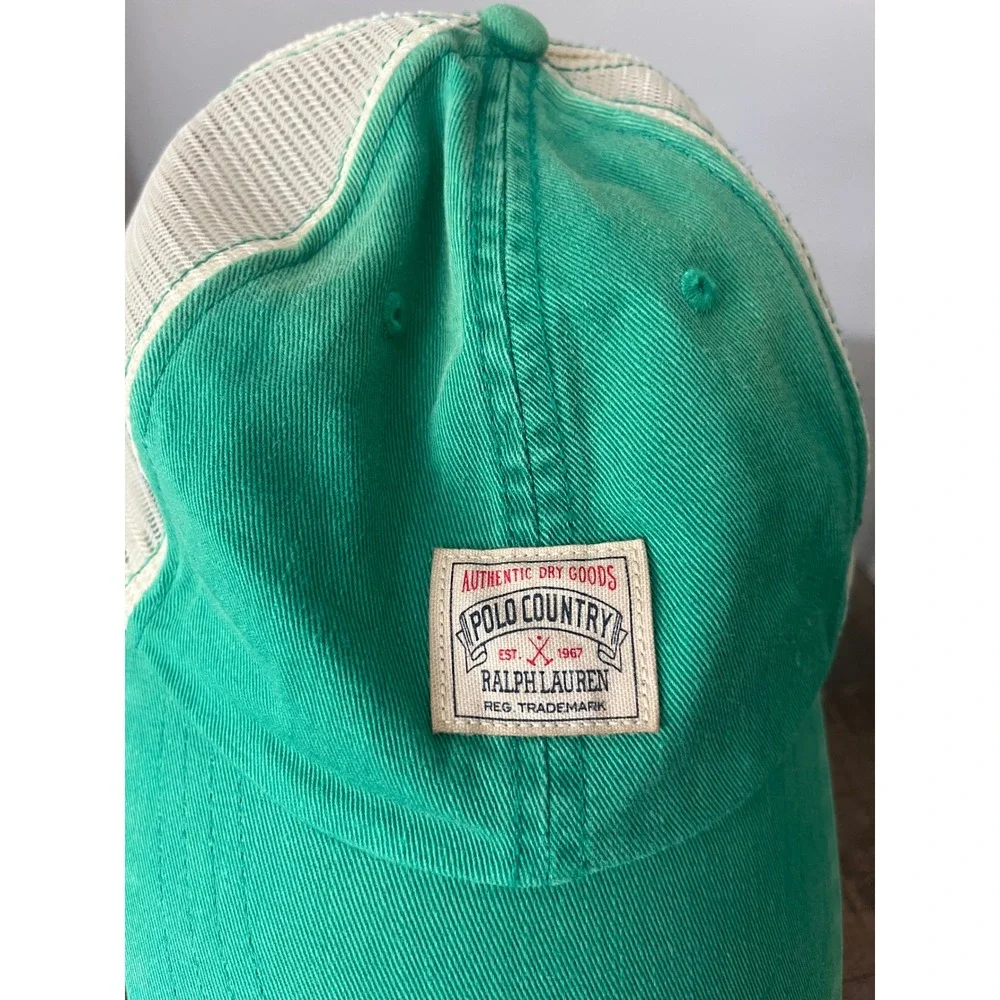 Polo Country Ralph Lauren Trucker Hat Green Mesh Leather Strap Mens Cap